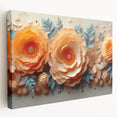 Glam Wall Art – Luxurious Floral 3D Design with Peach and Blue Accents