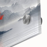 Glam Wall Art – Red Tree with Minimalist Gray Mountains for Modern Decor