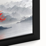 Glam Wall Art – Red Tree with Minimalist Gray Mountains for Modern Decor
