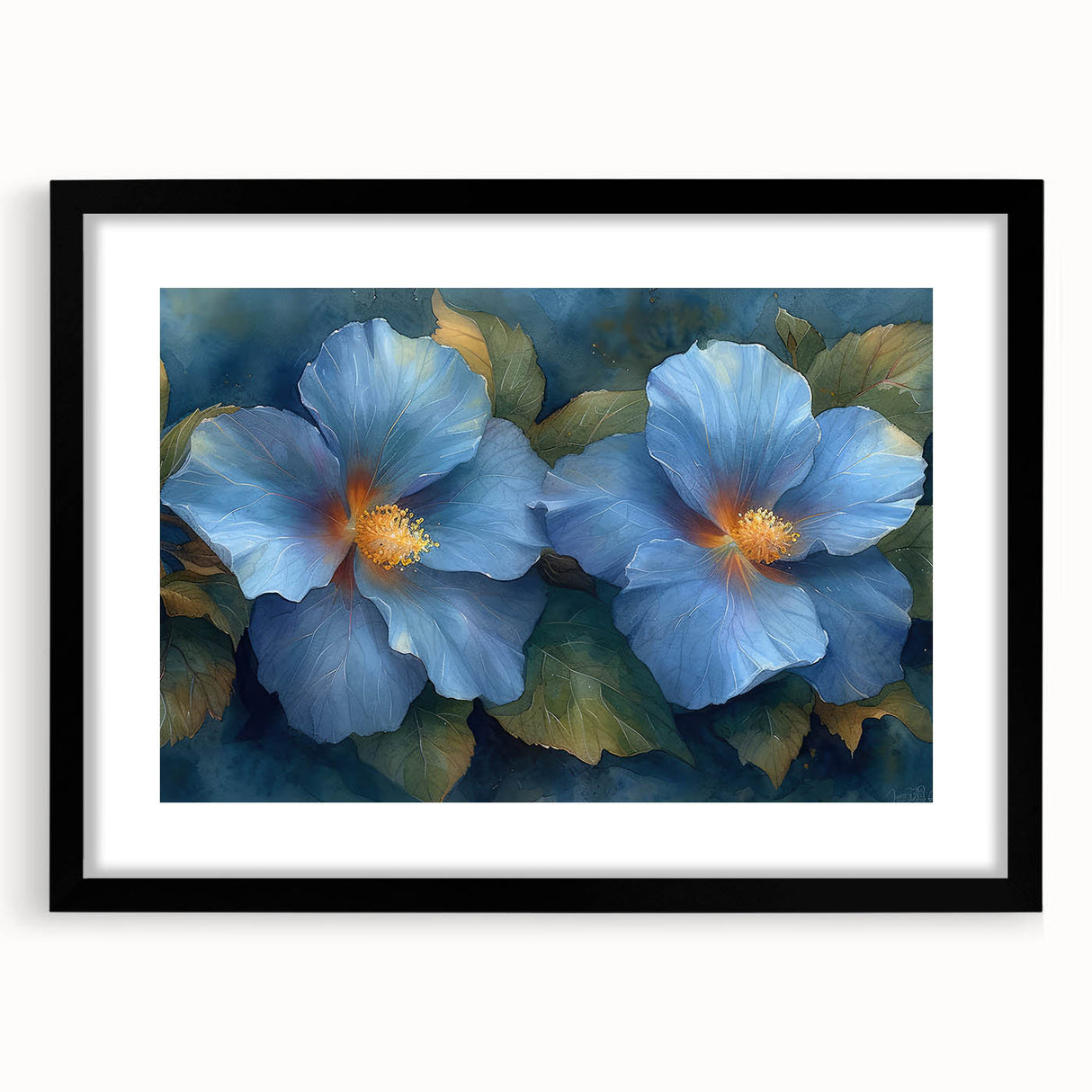 Elegant Blue Flower Glam Wall Art – Luxury Botanical Glam Decor