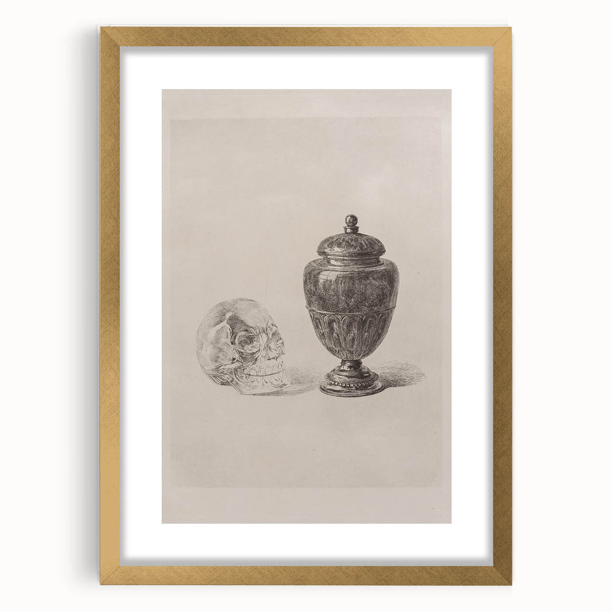 Gothic Wall Art | Skull and Urn Illustration | Dark Decor Style