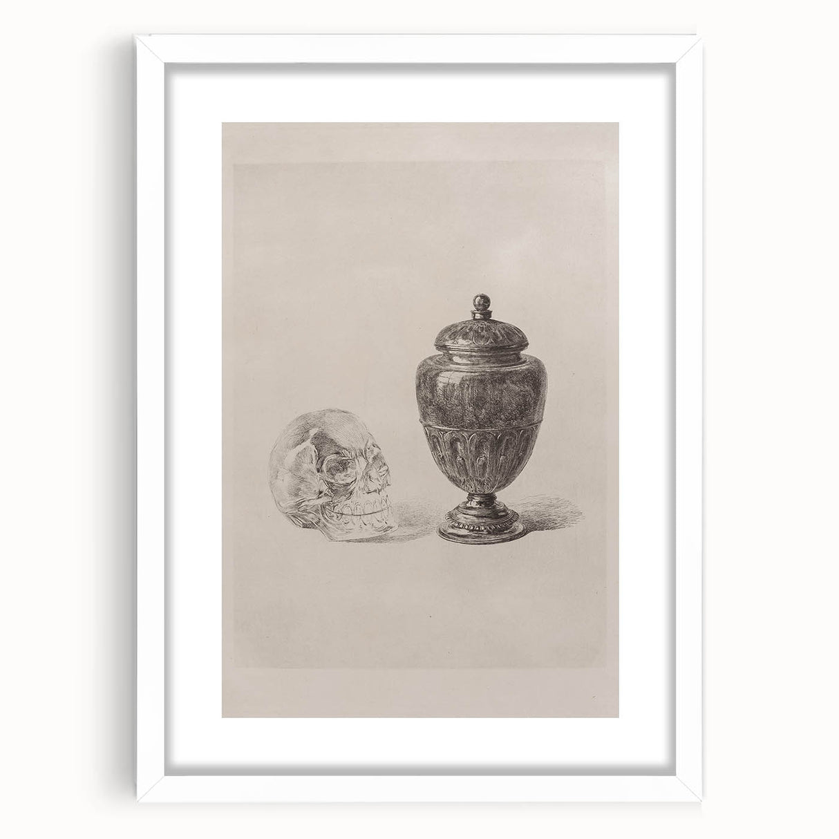 Gothic Wall Art | Skull and Urn Illustration | Dark Decor Style