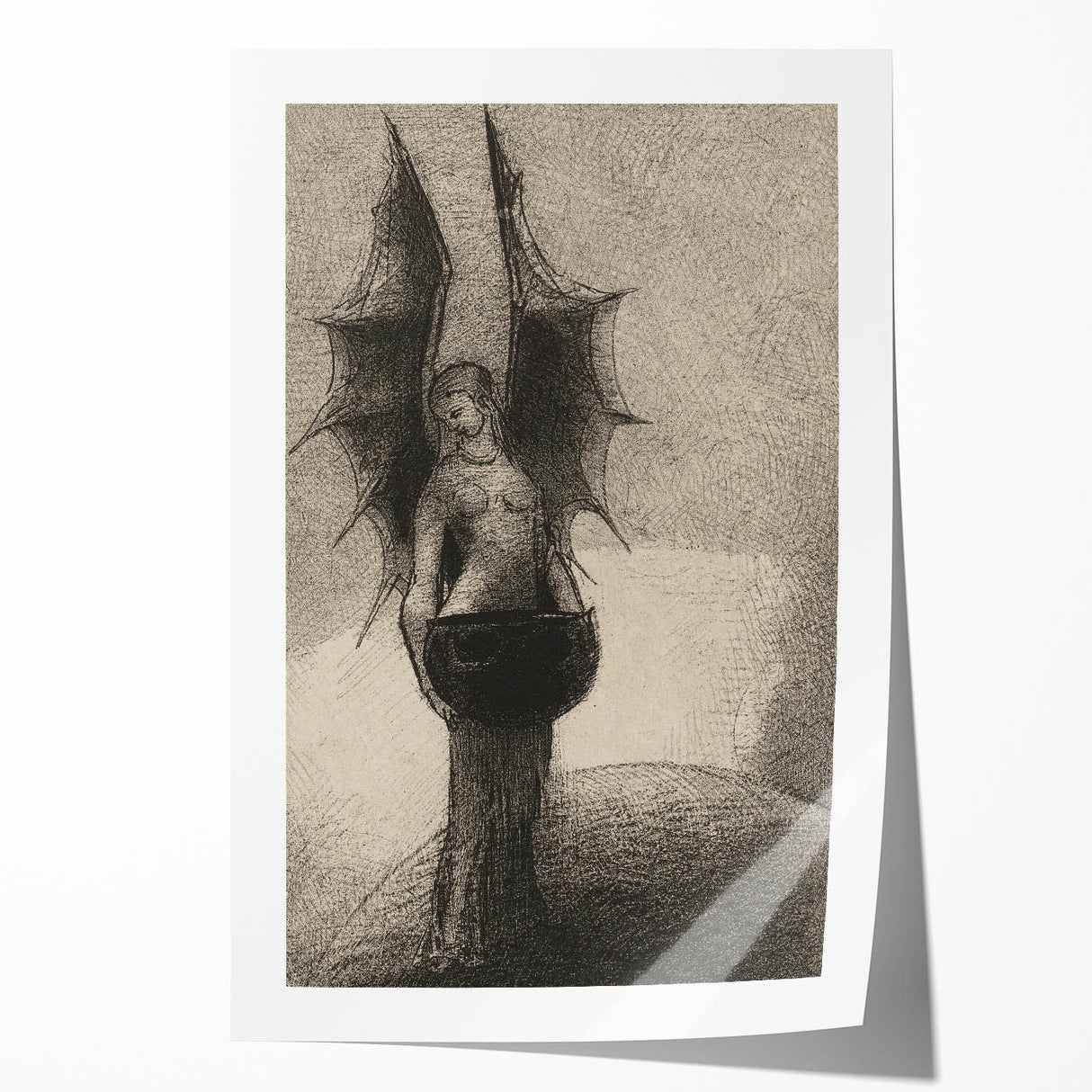 Dark Gothic Angel Canvas – Mystical Winged Figure Gothic Wall Art Decor