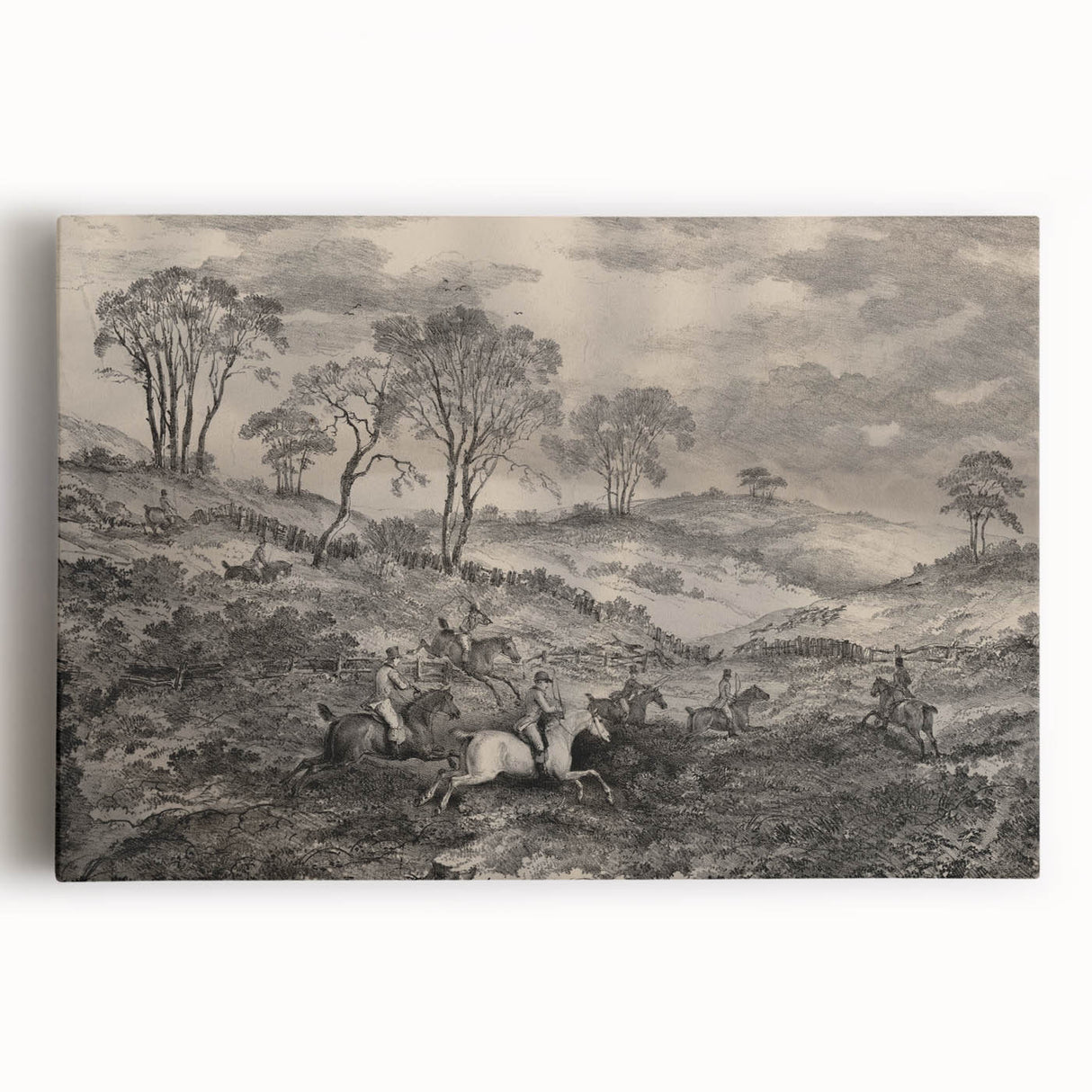 Gothic Wall Art - Vintage Hunting Scene on Dark Medieval Gothic Canvas