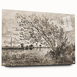 Medieval Gothic Canvas - Riverside Landscape Art for Dark Decor Style