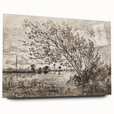 Medieval Gothic Canvas - Riverside Landscape Art for Dark Decor Style
