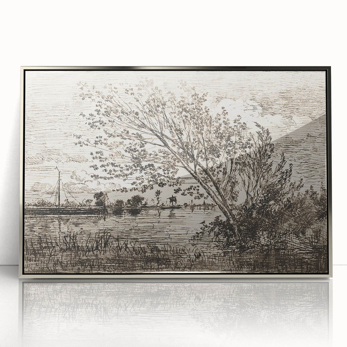 Medieval Gothic Canvas - Riverside Landscape Art for Dark Decor Style