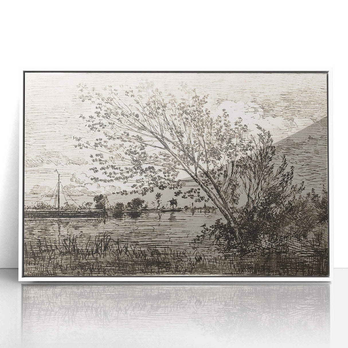 Medieval Gothic Canvas - Riverside Landscape Art for Dark Decor Style