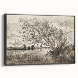 Medieval Gothic Canvas - Riverside Landscape Art for Dark Decor Style