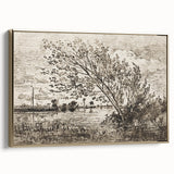 Medieval Gothic Canvas - Riverside Landscape Art for Dark Decor Style