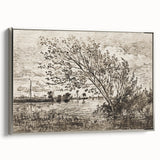 Medieval Gothic Canvas - Riverside Landscape Art for Dark Decor Style