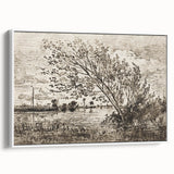 Medieval Gothic Canvas - Riverside Landscape Art for Dark Decor Style