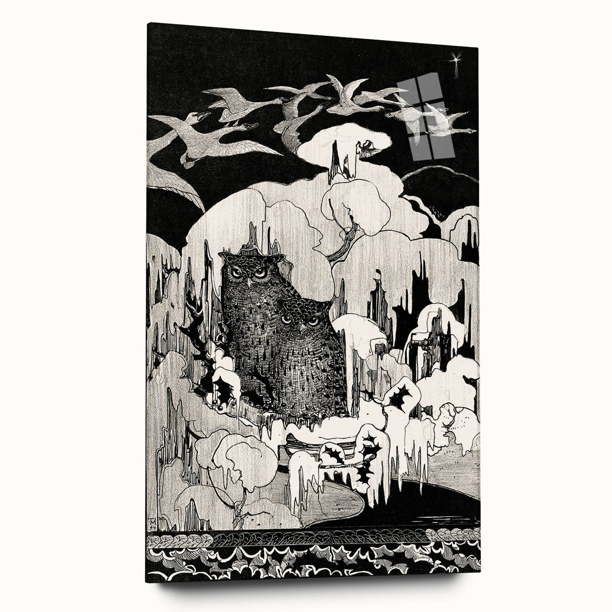 Dark Decor Style - Mysterious Owls Illustration on Gothic Canvas Print