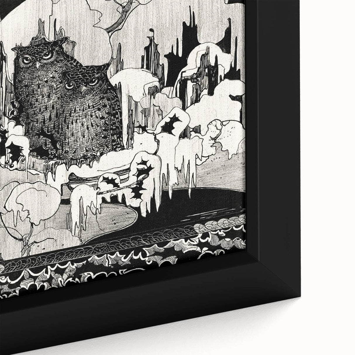 Dark Decor Style - Mysterious Owls Illustration on Gothic Canvas Print