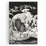 Dark Decor Style - Mysterious Owls Illustration on Gothic Canvas Print