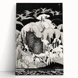 Dark Decor Style - Mysterious Owls Illustration on Gothic Canvas Print