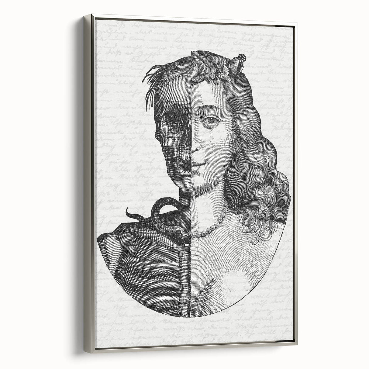 Gothic Wall Art | Half Skull, Half Woman Medieval Gothic Canvas Print