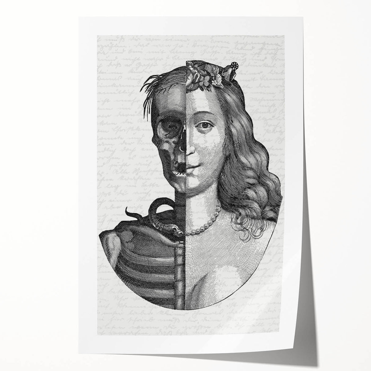 Gothic Wall Art | Half Skull, Half Woman Medieval Gothic Canvas Print