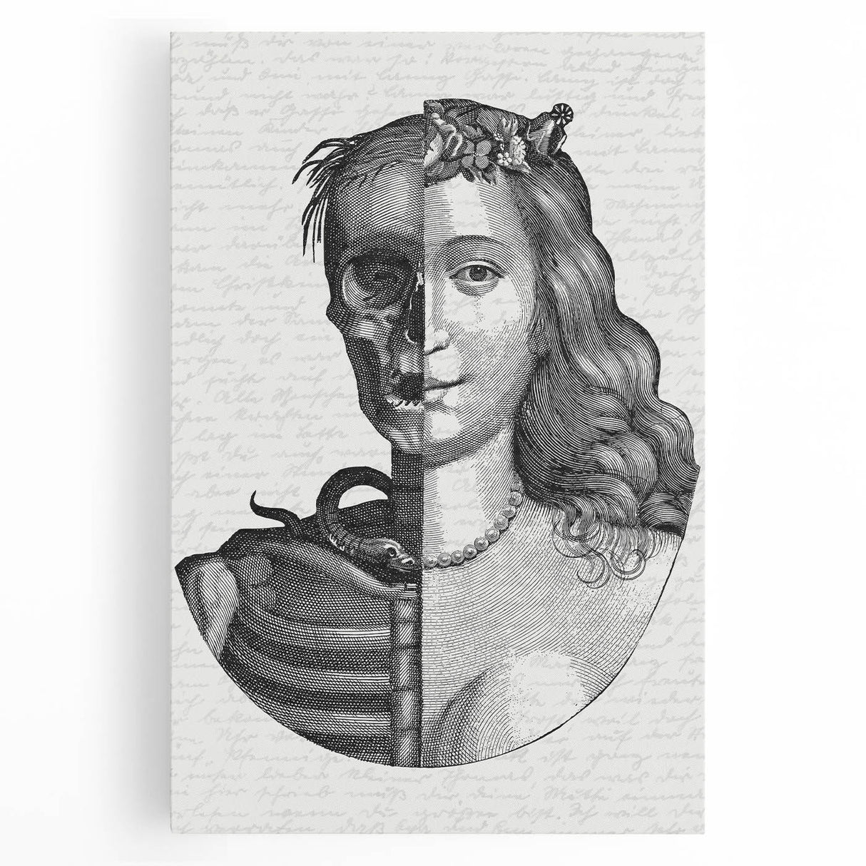 Gothic Wall Art | Half Skull, Half Woman Medieval Gothic Canvas Print