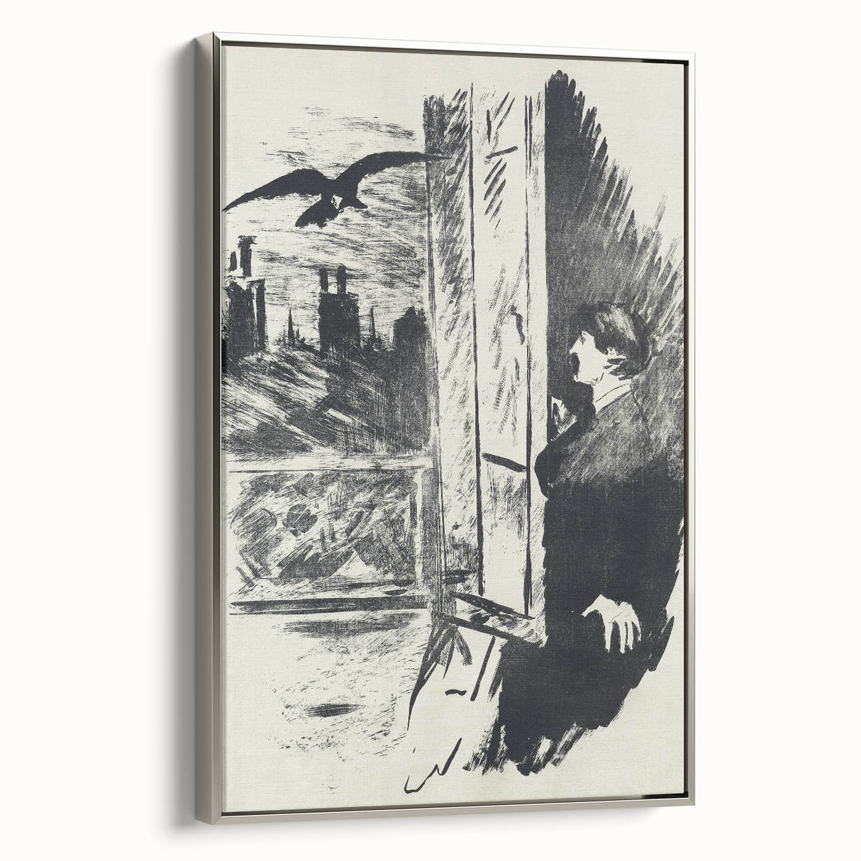 Dark Cityscape and Raven Print - Mysterious Gothic Wall Art Decor