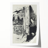 Dark Cityscape and Raven Print - Mysterious Gothic Wall Art Decor
