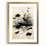 Dark Gothic Art: Mysterious Crows and Wolves in Vintage Gothic Print