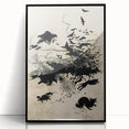 Dark Gothic Art: Mysterious Crows and Wolves in Vintage Gothic Print