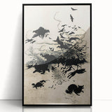 Dark Gothic Art: Mysterious Crows and Wolves in Vintage Gothic Print