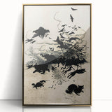 Dark Gothic Art: Mysterious Crows and Wolves in Vintage Gothic Print