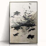 Dark Gothic Art: Mysterious Crows and Wolves in Vintage Gothic Print