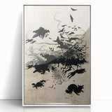 Dark Gothic Art: Mysterious Crows and Wolves in Vintage Gothic Print