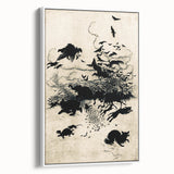 Dark Gothic Art: Mysterious Crows and Wolves in Vintage Gothic Print