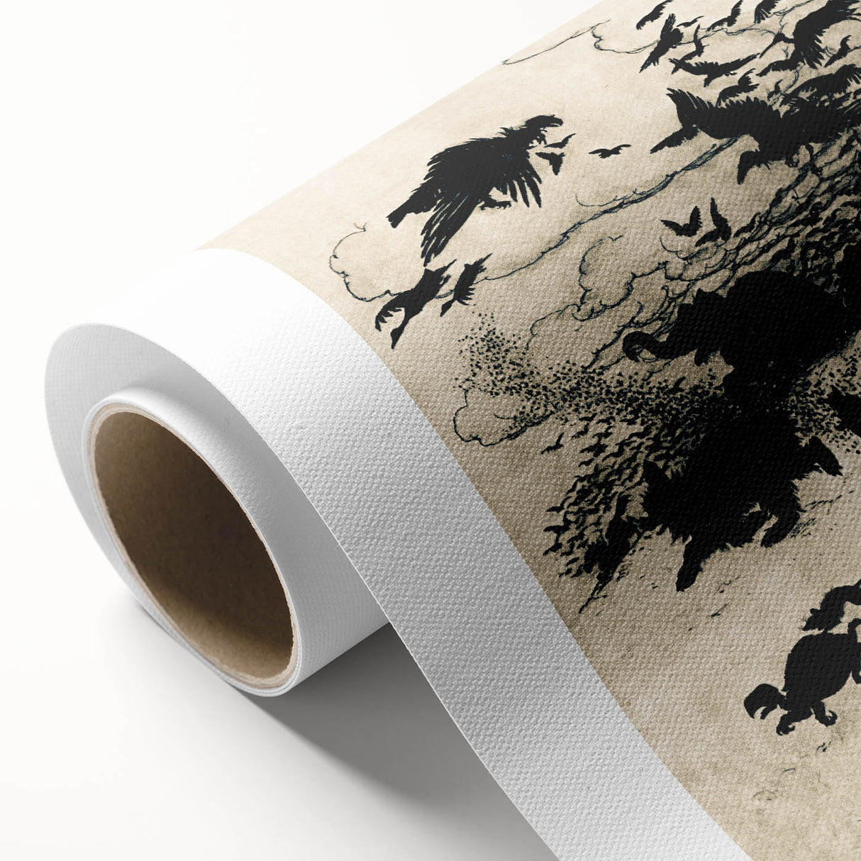 Dark Gothic Art: Mysterious Crows and Wolves in Vintage Gothic Print