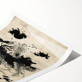 Dark Gothic Art: Mysterious Crows and Wolves in Vintage Gothic Print