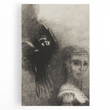 Gothic Wall Art: Dark Mystical Figure and Raven in Vintage Gothic Print
