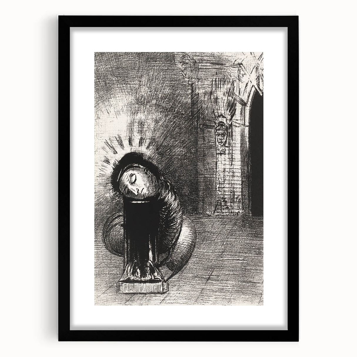 Gothic Wall Art: Dark Mystical Figure in Medieval Cathedral Scene