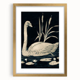 Gothic Wall Art: Dark Mystical Swan in Vintage Medieval Nature Scene