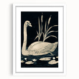 Gothic Wall Art: Dark Mystical Swan in Vintage Medieval Nature Scene