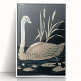 Gothic Wall Art: Dark Mystical Swan in Vintage Medieval Nature Scene