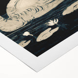 Gothic Wall Art: Dark Mystical Swan in Vintage Medieval Nature Scene