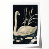 Gothic Wall Art: Dark Mystical Swan in Vintage Medieval Nature Scene