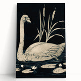 Gothic Wall Art: Dark Mystical Swan in Vintage Medieval Nature Scene