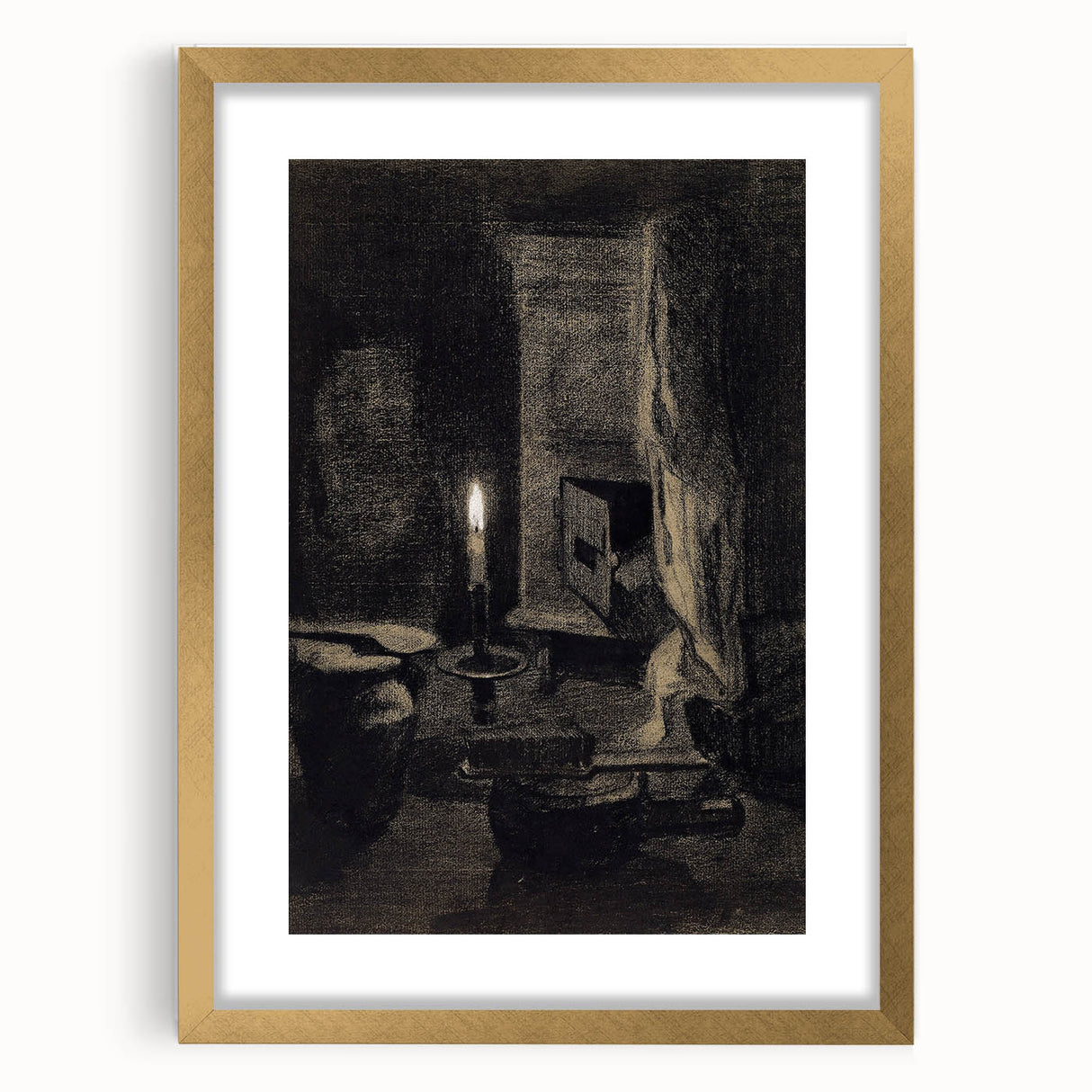 Gothic Wall Art: Dark Candlelit Still Life in Vintage Gothic Print