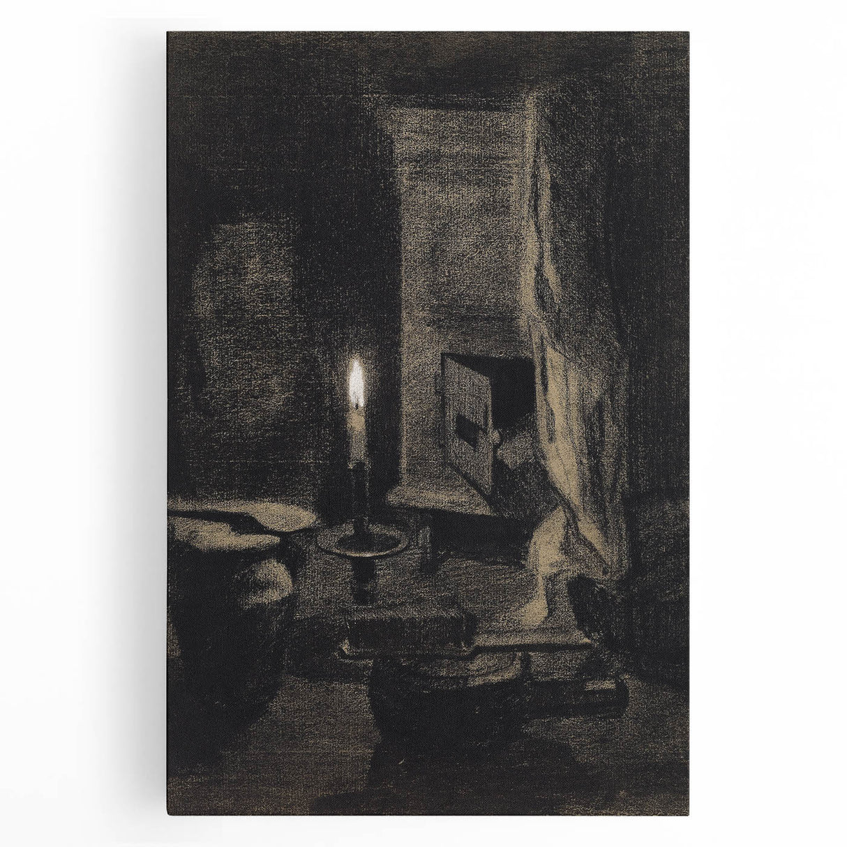 Gothic Wall Art: Dark Candlelit Still Life in Vintage Gothic Print