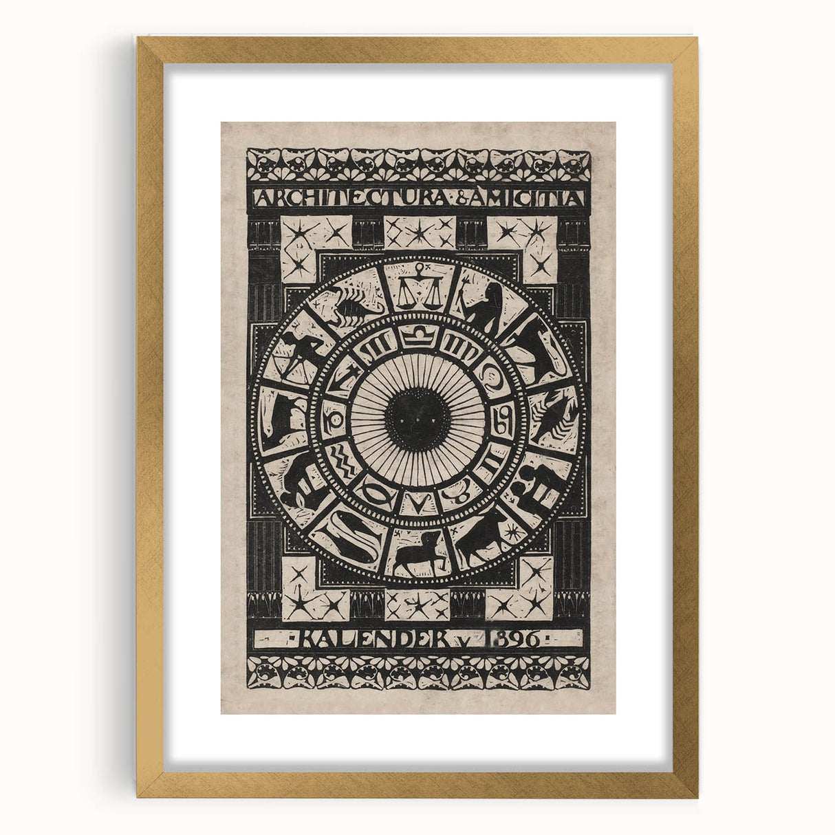 Gothic Wall Art: Dark Zodiac Wheel in Medieval Gothic Print Design
