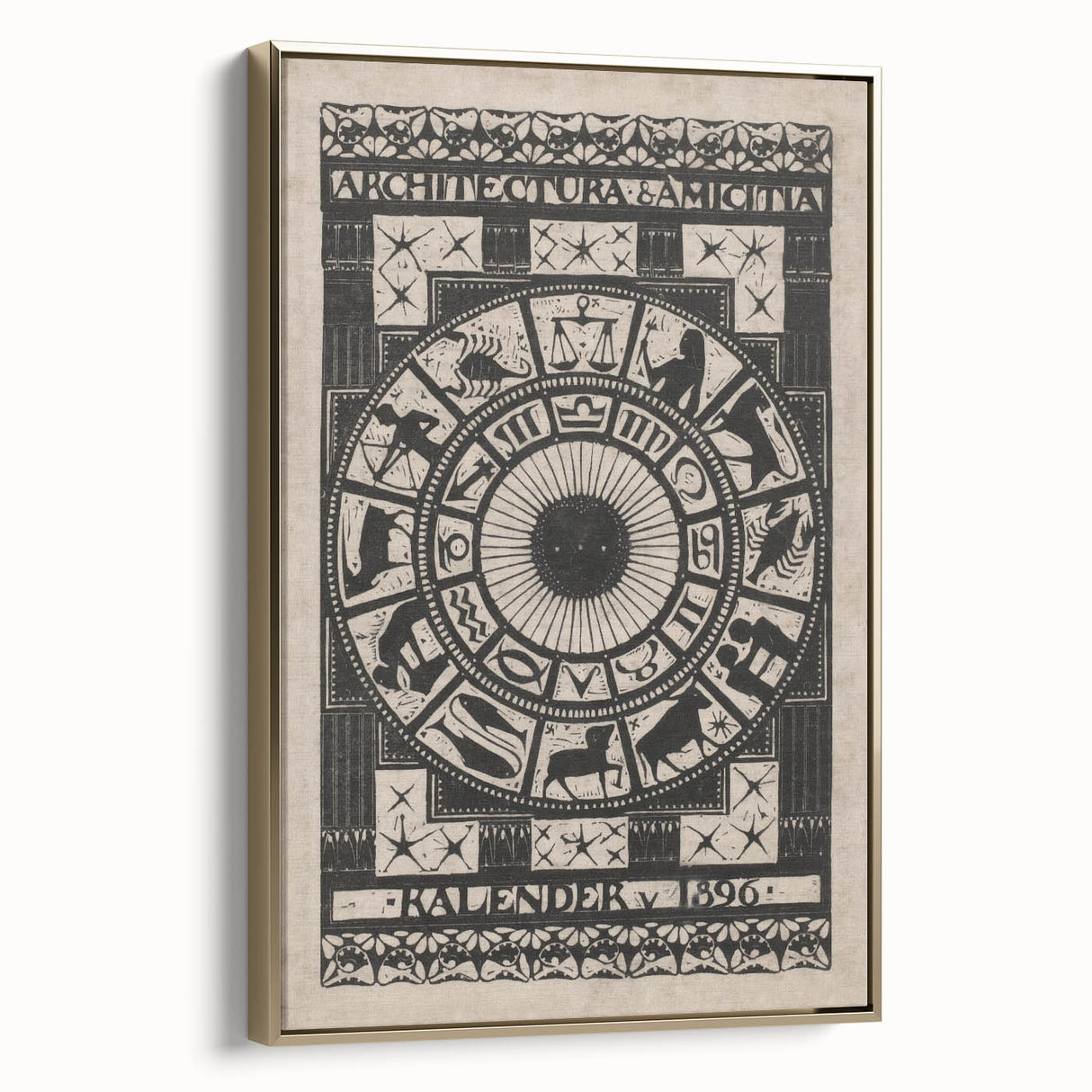 Gothic Wall Art: Dark Zodiac Wheel in Medieval Gothic Print Design