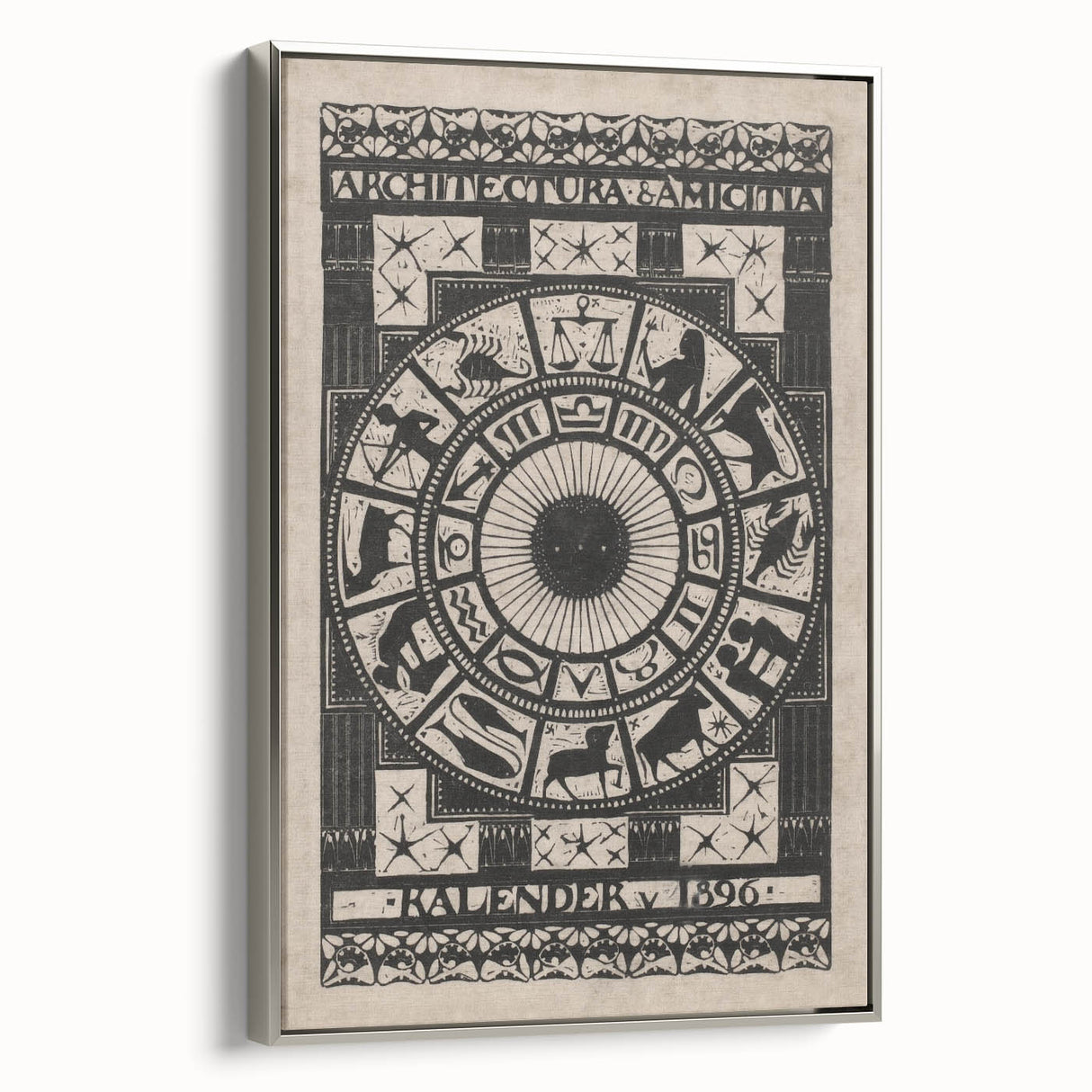 Gothic Wall Art: Dark Zodiac Wheel in Medieval Gothic Print Design