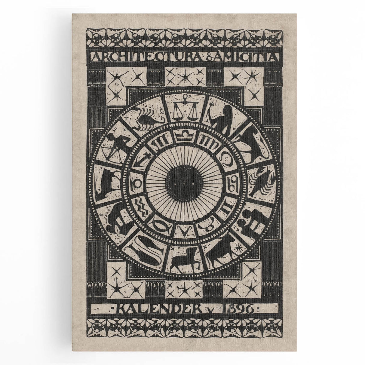 Gothic Wall Art: Dark Zodiac Wheel in Medieval Gothic Print Design
