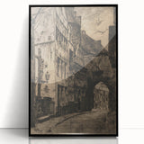 Gothic Wall Art: Medieval Street Scene in Vintage Architecture Print