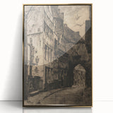 Gothic Wall Art: Medieval Street Scene in Vintage Architecture Print